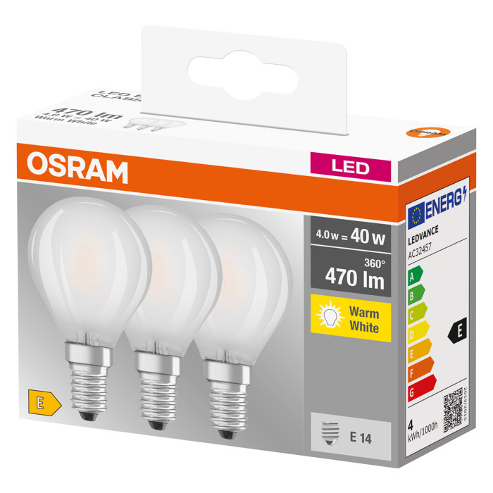 Osram LED Base kronepære E14 4 W 3-pk.